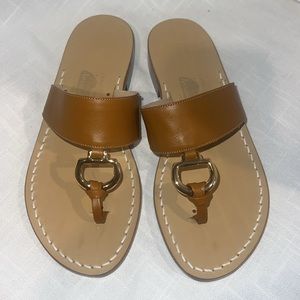 $428 Sz 6 Amedeo Canfora Capri Brown Leather Gold Detail Sandals